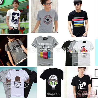 【廠家男裝庫存清倉地攤男士短袖T恤時尚韓版印花棉質男式T恤L199】深圳市寶安區西鄉衣洋洋服裝廠 - 產品庫